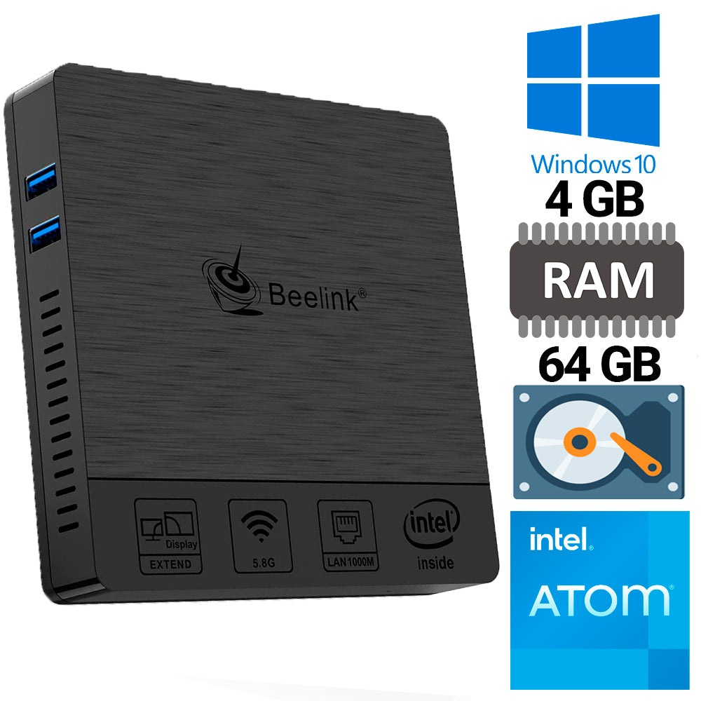 Mini Computador Beelink BT4, Intel Atom X5-Z8500, 4GB RAM DDR3, 64GB, eMMC 4K, Windows 10 Pro, Preto, Vitrine